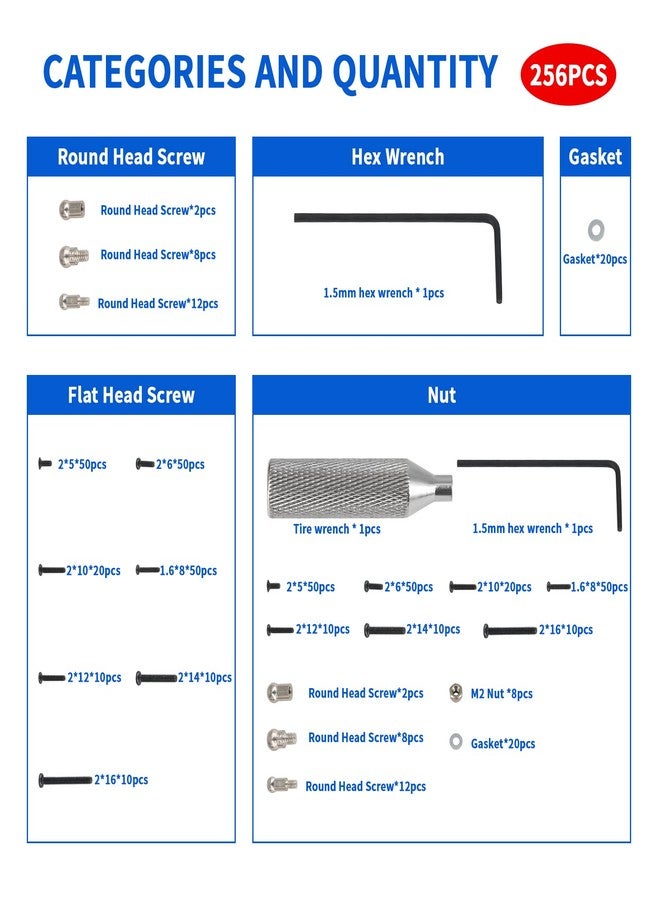Abendor 256PCS RC Screw Kit Universal RC Repair Tool Kit Hardware Fastene for 1/28 Wltoys 284131 K969 K989 P929 K999 K979 P939 - Image 2
